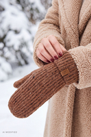 Vivisence ensemble hivernal femme bonnet écharpe gants chaud, brun