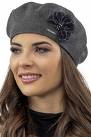 Vivisence Women's Beret With Floral Applique Ideal For Winter Days 7036, dark grey