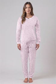 Vivisence Dame Schlafanzug 2-teiliges Set Pyjama Bluse Hose Gemustert Tupfen 2023, Rosa