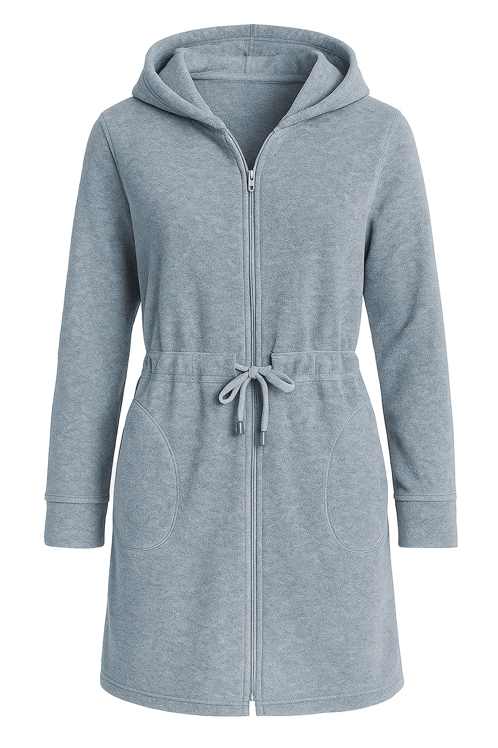 Vivisence Peignoir Femme Court Zippé Capuche Poches Doux Confort Maison 5012, gris