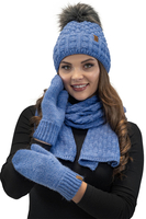 Vivisence Bonnet Femme Avec Pompon Doublé En Polaire Tricoté Pour L’Hiver 7015, bleu denim