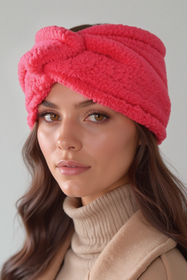 Vivisence Women Headband Soft Fluffy Knit Twist Front Cozy Warmth For Cold Days, raspberry