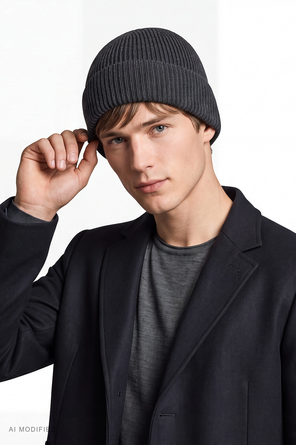 Vivisence Herren Beanie aus Wolle, elastische Mütze für Alltag, Strick, dunkelgrau