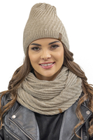 Vivisence Stylish Women's Winter Set Including Warm Knitted Hat And Matching Snood Scarf Made From Soft And Warm Fabric For Maximum Comfort Ideal For Cold Winter And Autumn Weather, beige