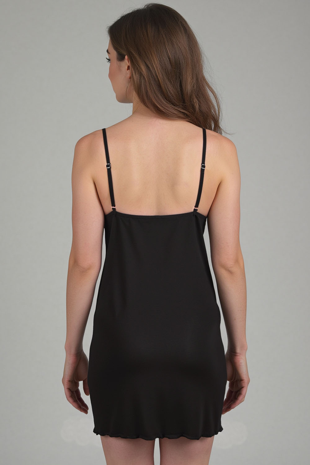 Vivisence Femme Chemise De Nuit Viscose Dentelle Nœud Élégante Ajustée 2040, noir