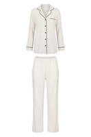 Vivisence Women Pajama Set Modal Button Down Long Sleeve Pockets, ecru