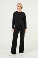 Vivisence Women’s 2 Piece Lounge Set, Crew Neck Sweatshirt and Flared Trousers with Pockets, Soft Stretch Co Ord Set, black