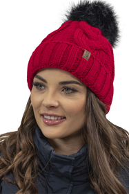 Vivisence Bonnet Femme Et Écharpe Pour L'automne et L'hiver À Pompon Cache-cou Ensemble Classique En Fils Chauds Avec Doublure En Polaire Parfait Pour Les Journées Froides 7014, rouge