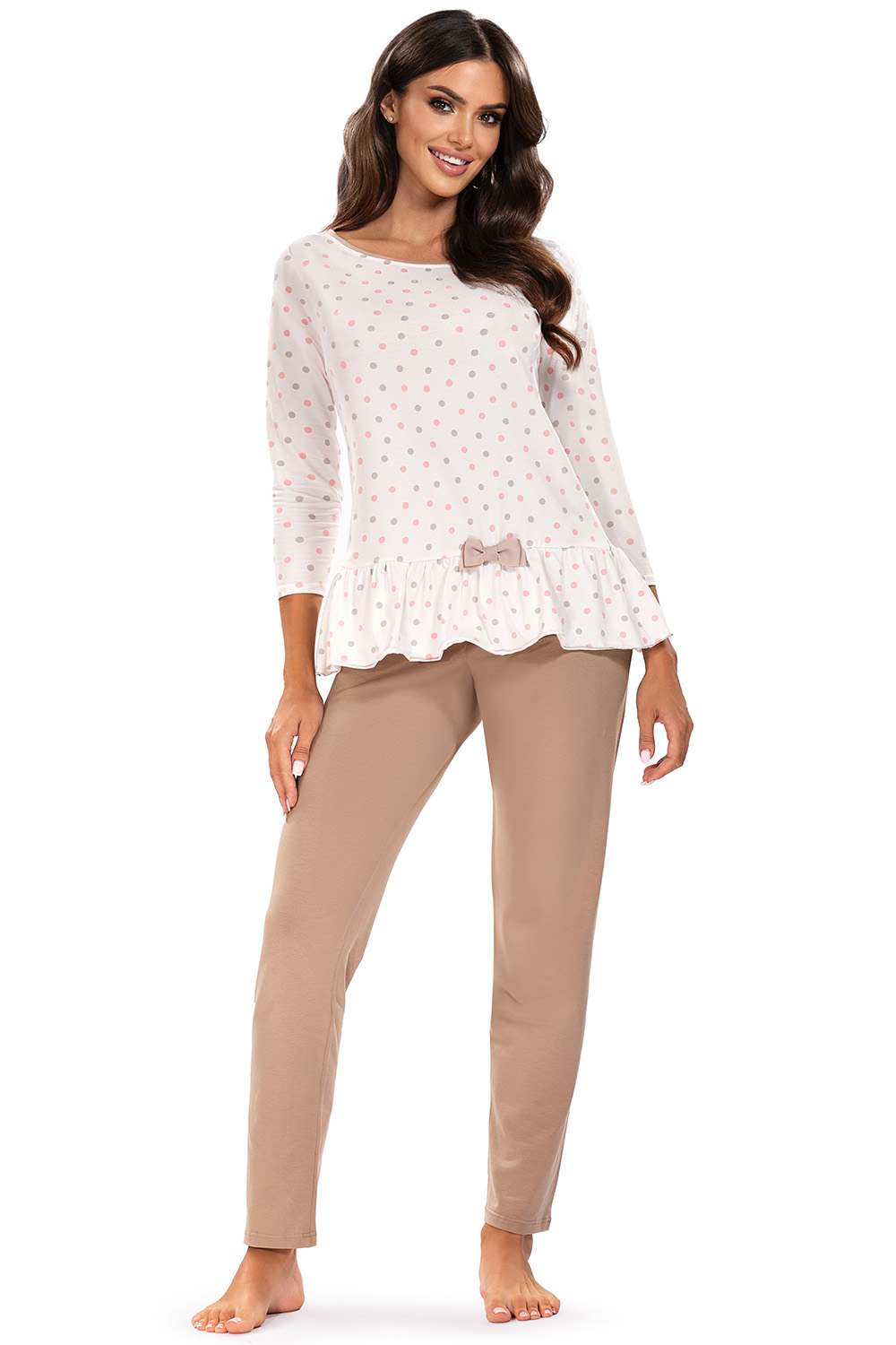 Vivisence Damen Pyjama Schlafanzug Kurzarm Nachtwäsche  2teilig Set Bequem 2033, ecru/beige