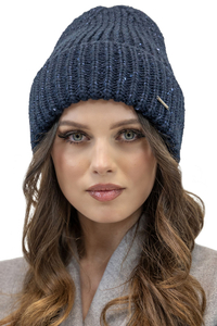 Vivisence Bonnet Femme Hiver Tricot Classique Ajustement Parfait 7088, bleu foncé