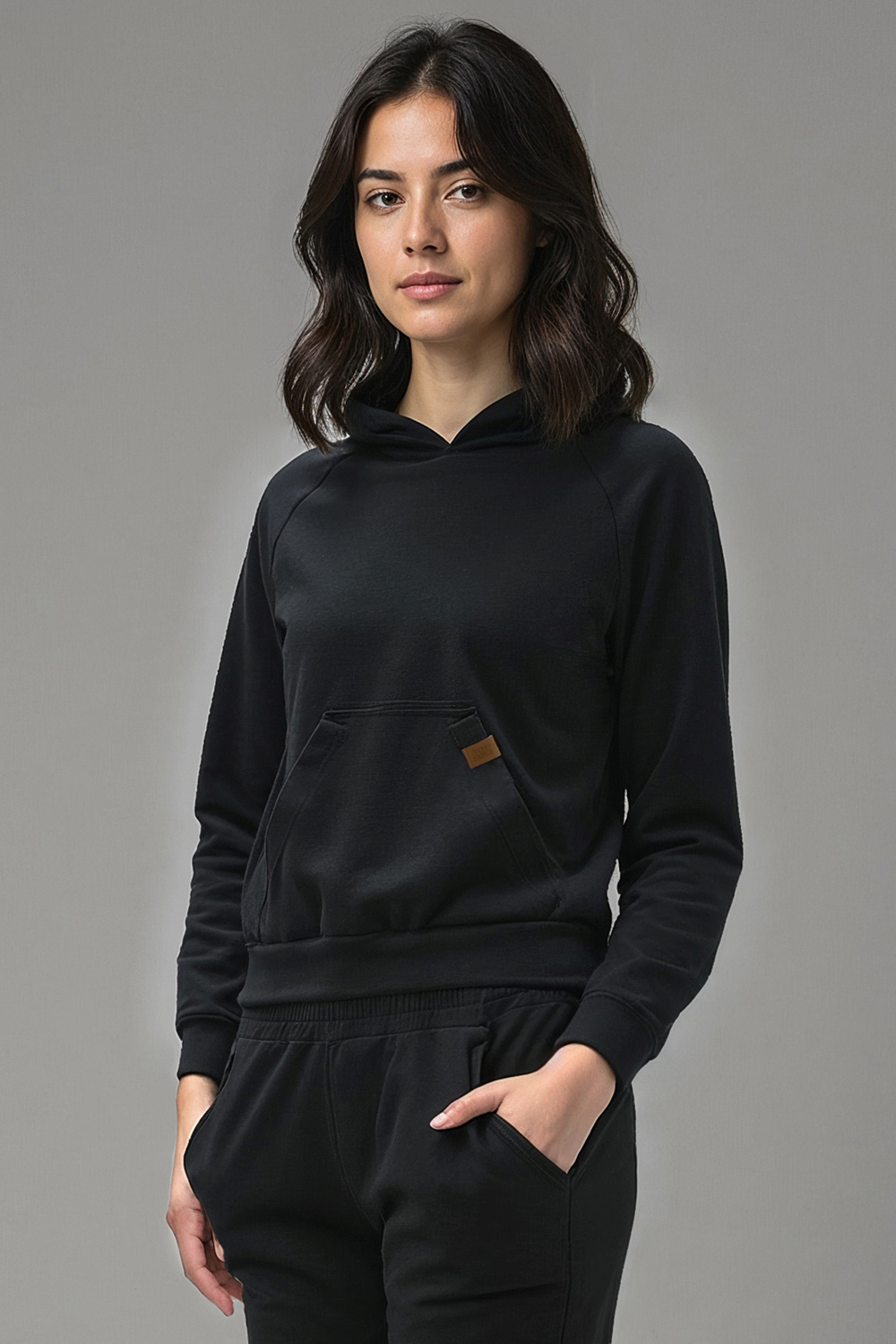 Vivisence Women Hoodie Sweatshirt Cotton Hood Pocket Casual Sportswear, black