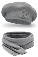 Vivisence Femme Béret Et Écharpe Pour l'Automne et l'Hiver Ensemble En Laine Avec Application Florale Style Classique Confortable Et Élégant Parfait Pour Lhiver Cadeau 7006Kmpl, gris clair