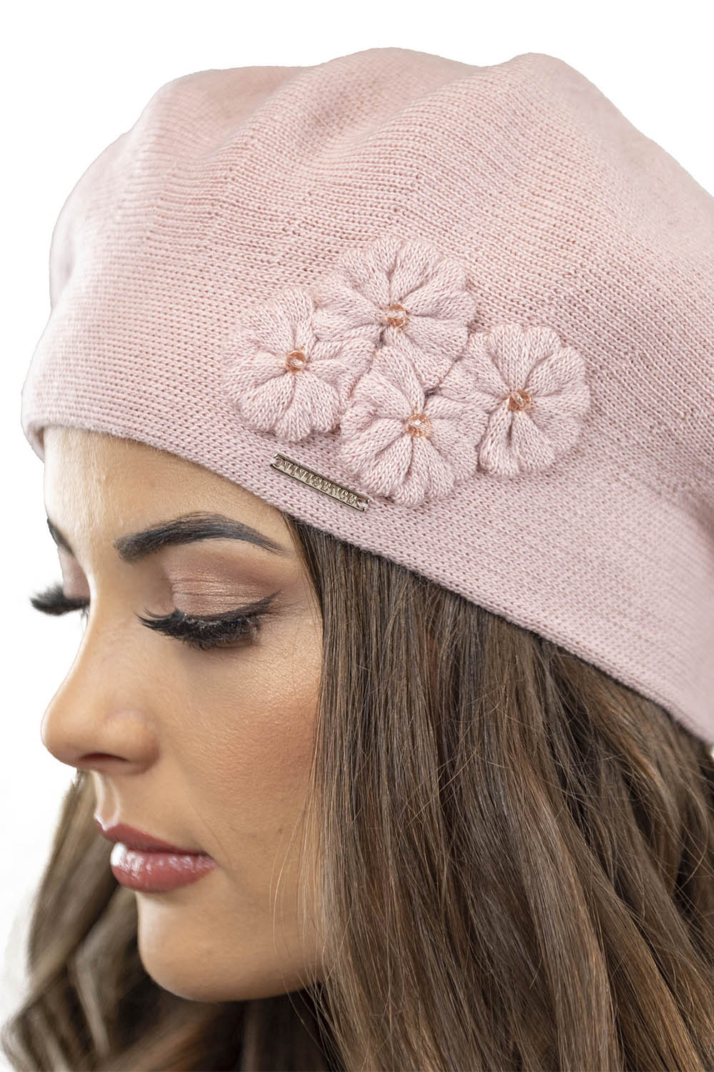 Vivisence Béret Élégant Avec Fleur Pour Femme Chaud Accessoire Automne Hiver 7006, rose clair