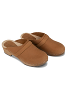 Vivisence Women’s Nubuck Clogs, Wooden Sole, Closed Toe Slip On Shoes with Heel, Comfortable Everyday Wear, light brown