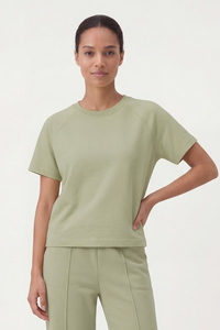 Vivisence Women’s Short Sleeve T Shirt, Soft Cotton Blend Crew Neck Top, Plain Fitted Basic Tee, olive