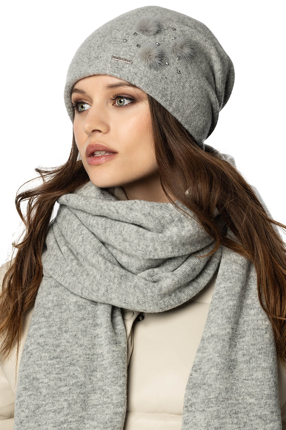 Vivisence Damen Mütze Winter Innenfutter Drei Falten Perfekten Sitz Perfekte 7091, hellgrau