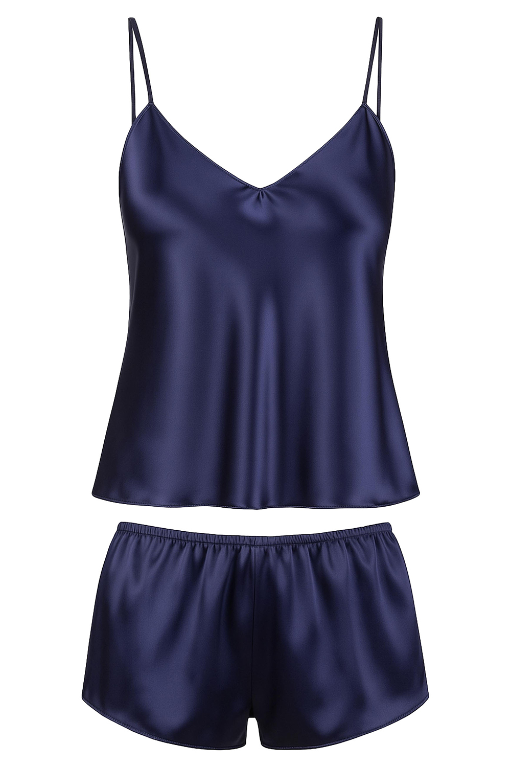 Vivisence Satin Women’s Pajama Set Top and Shorts Nightwear with Adjustable Straps, V-Neck, Relaxed Fit for Sleep and Lounge, dark blue