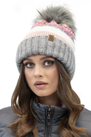 Vivisence Bonnet Et Cache-Cou Pour Femme L'Automne et L'Hiver Ensemble À La Mode Pour Avec Doublure Polaire Antistatique Pliable En Fil Chaud Tissage Coloré Pompon Écologique 7099Kmpl, gris