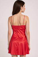 Vivisence Damen Nachthemd Satin Spitze Zierträger Verstellbar Elegant 2038, Rot