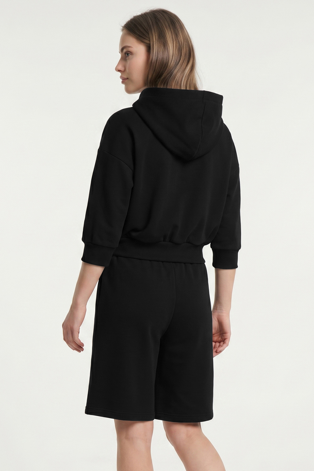 Vivisence Femme Ensemble Short Et Sweat À Capuche Coton Confort À La Maison, noir