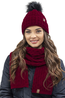 Vivisence Wintermütze mit Bommel Damen Warmes Ideal Für Kalte Wintertage 7015, weinrot