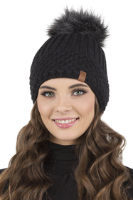 Vivisence Bonnet Et Écharpe Femme Pour L'automne et L'hiver Ensemble En Fil Chaud Avec Doublure En Polaire Anti-Statique Et Pompon En Fausse Fourrure Parfait Pour Les Froids Jours 7016Kmpl, noir