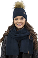 Vivisence Women's Winter Hat With Pom Pom Autumn Style Warm Yarn 7042, dark blue