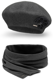 Vivisence Elegant Women's Winter Set Classic Beret And Matching Wool Scarf Made From Warm And Soft Fabric Ideal For Cold Winter And Autumn Weather, dark grey