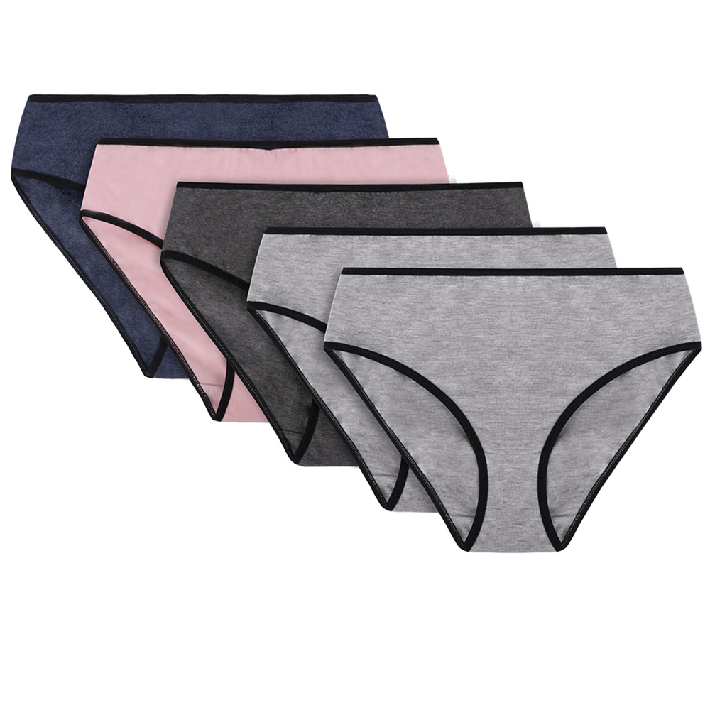 Vivisence Culotte Classique Slip pour Femme Lot de 5 Figi 4016, Bande Noire : Gris/Gris/Gris Foncé/Rose/Bleu Foncé 5-pack