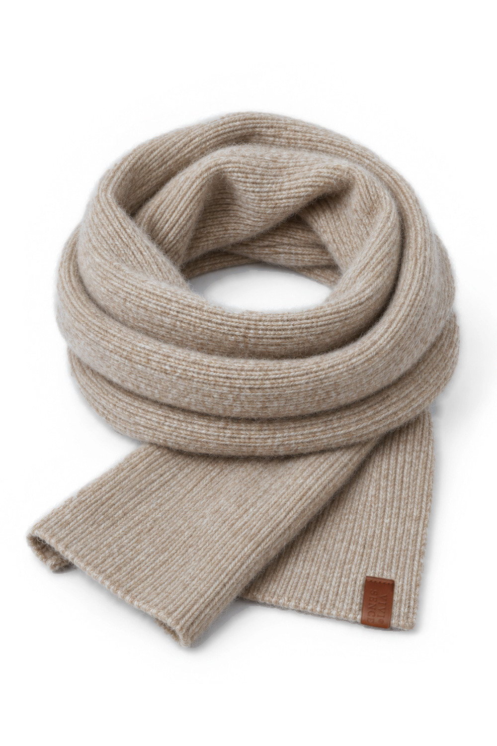 Vivisence Women's Ribbed Wool Blend Scarf, beige