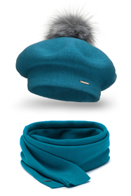 Vivisence Elegant Women's Winter Set Including Beret With Pompom And Matching Scarf Made Of Warm Fabric Perfect For Cold Winter And Autumn Days, turquoise
