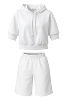 Vivisence Femme Ensemble Short Et Sweat À Capuche Coton Confort À La Maison, blanc