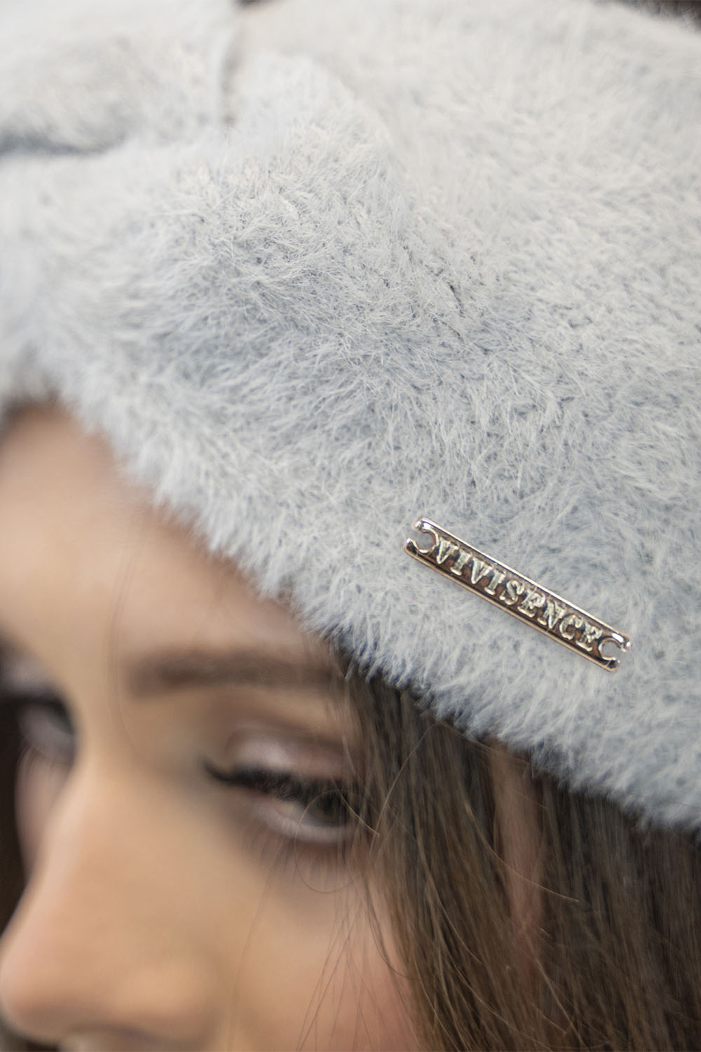 Vivisence Fluffy Lined Twisted Headband For Women Warm Autumn Winter 7093, light grey