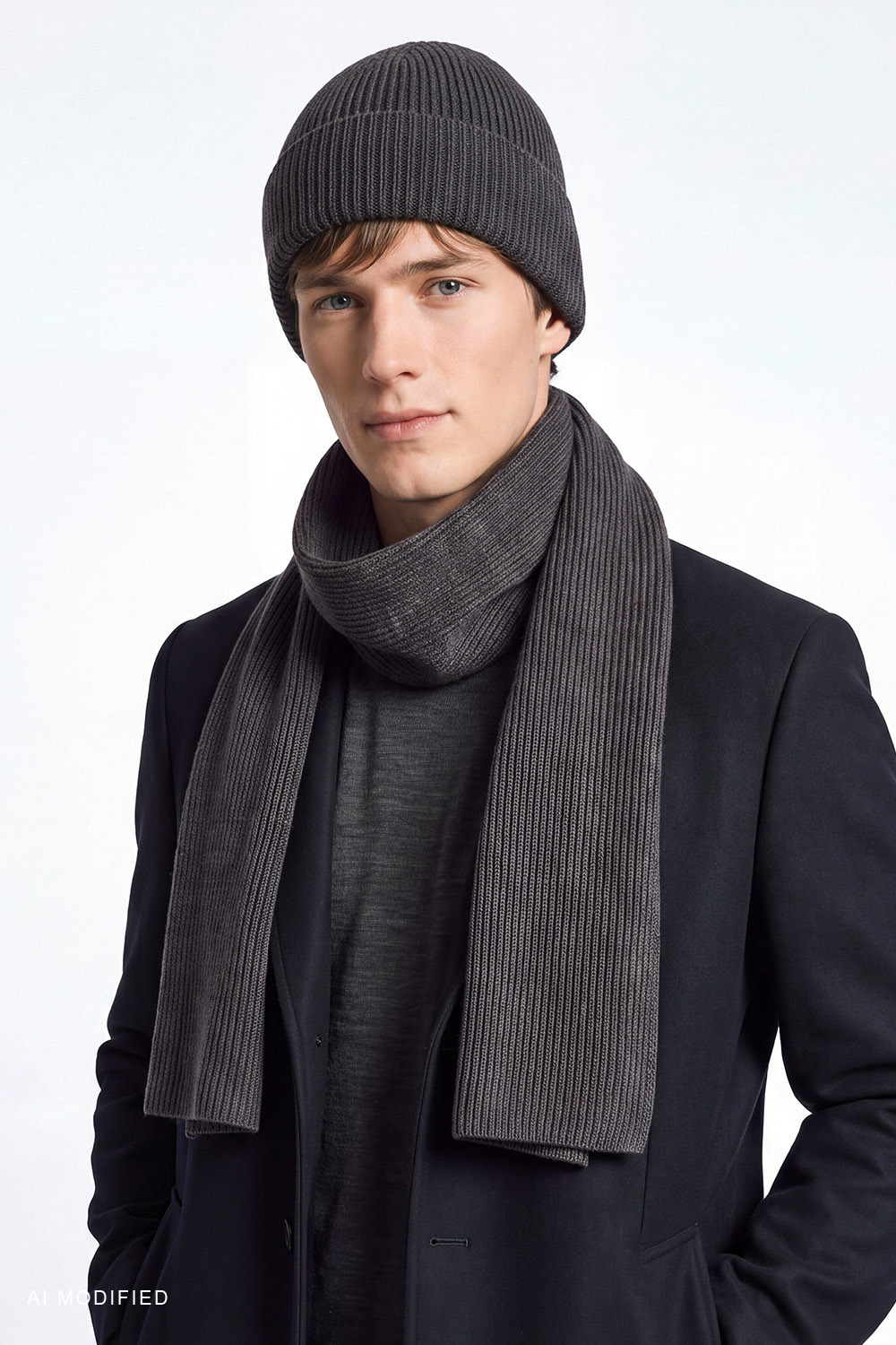 Vivisence Classic Men's Wool-Blend Beanie Hat Ribbed Knit, graphite