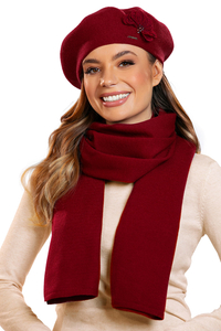 Vivisence Ensemble Béret Et Écharpe Pour Femme Automne et Hiver En Laine  Style Classique Élégant Avec Application Florale Idéal Pour Les Froides Journées Cadeau Parfait 7036Kmpl, bordeaux