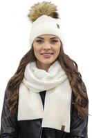 Vivisence Women's Winter Hat With Pom Pom Autumn Style Warm Yarn 7042, ecru