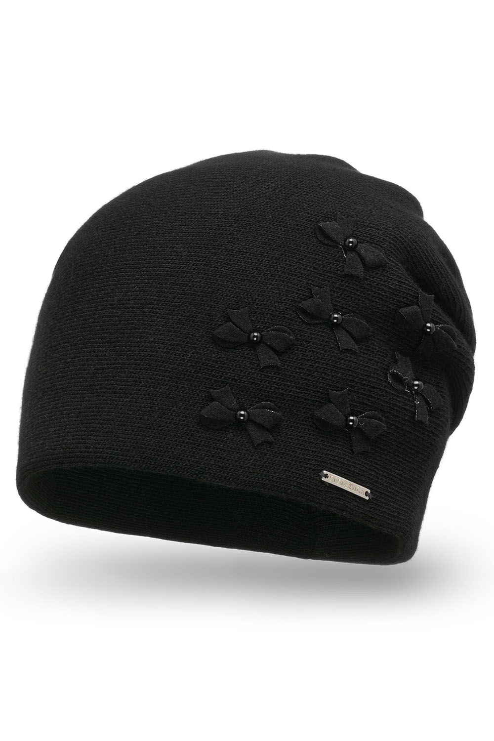 Vivisence Bonnet Femme Avec Perles Ajustement Parfait Conçu Avec Plis 7089, noir