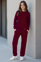 Vivisence Pantalon De Survêtement Femme Confortable Taille Élastique Jambes Larges Poches Latérales Tissu Doux Coton Mélangé Pour Sport Maison Balade Détente Quotidienne 9102, bordeaux
