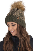 Vivisence Women's Pom Pom Hat Warm Fleece Lined Antistatic Knitted 7029, green