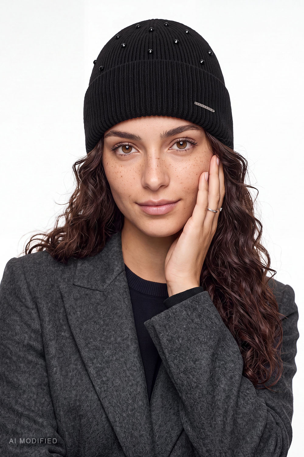 Vivisence Women's Beanie Merino Wool Cashmere Ribbed Knitted Hat, black