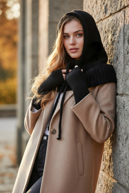 Vivisence Femme Cagoule Hiver Laine Merinos Et Coton Reglable Chaleur Douce, noir