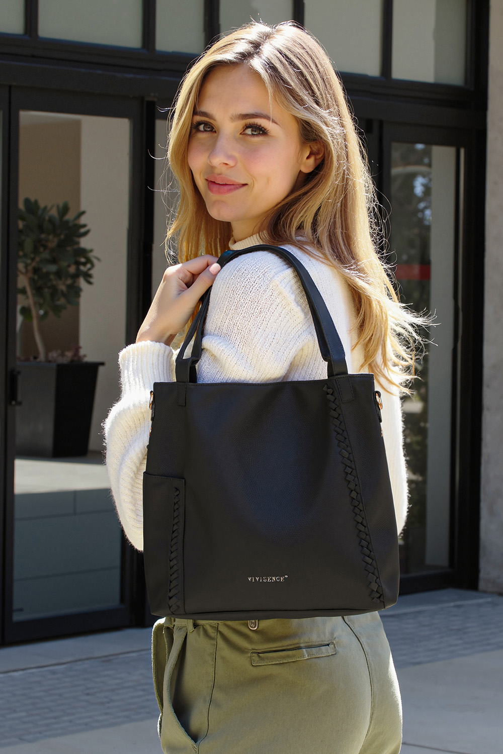 Vivisence Damen Handtasche Verstellbarer Schultergurt Alltag Tasche, Schwarz
