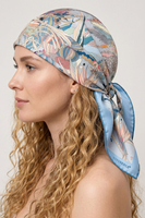 Vivisence Women Silk Scarf Silk Bandana Square Design Soft On Skin For Everyday, blue/beige