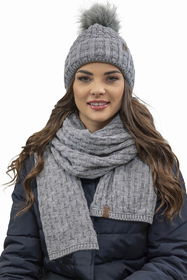 Vivisence Damen Mütze Bommel Warm Fleece Gefüttert Strick Winterstyle 7015, hellgrau