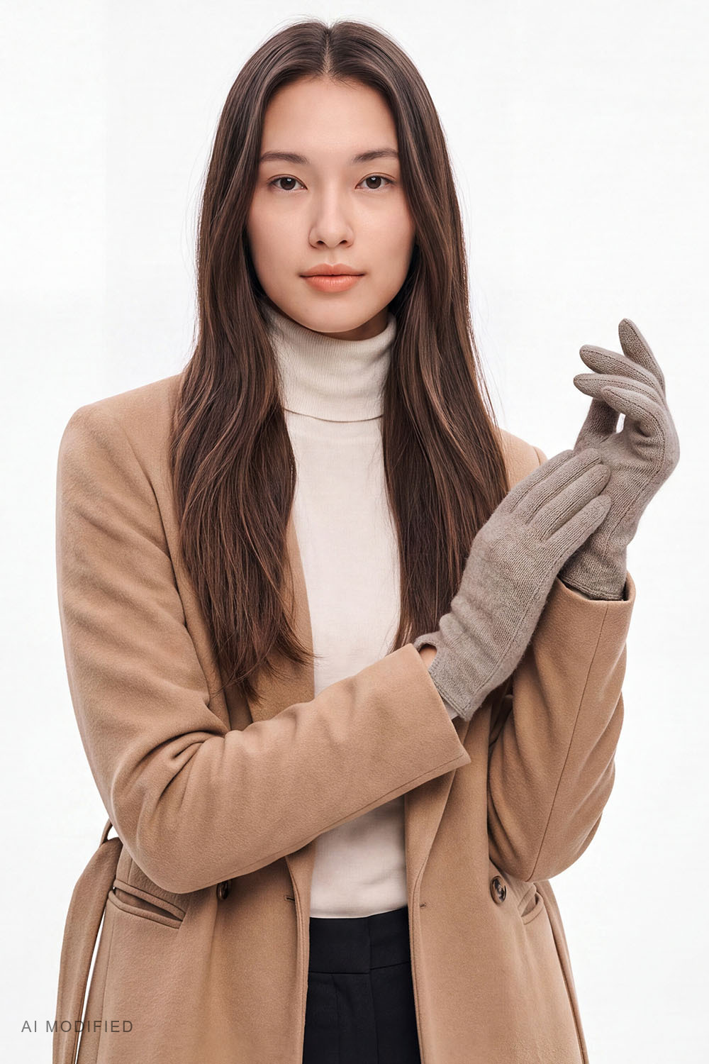 Vivisence Knitted Women's Gloves Wool Five-Finger Thermal, beige