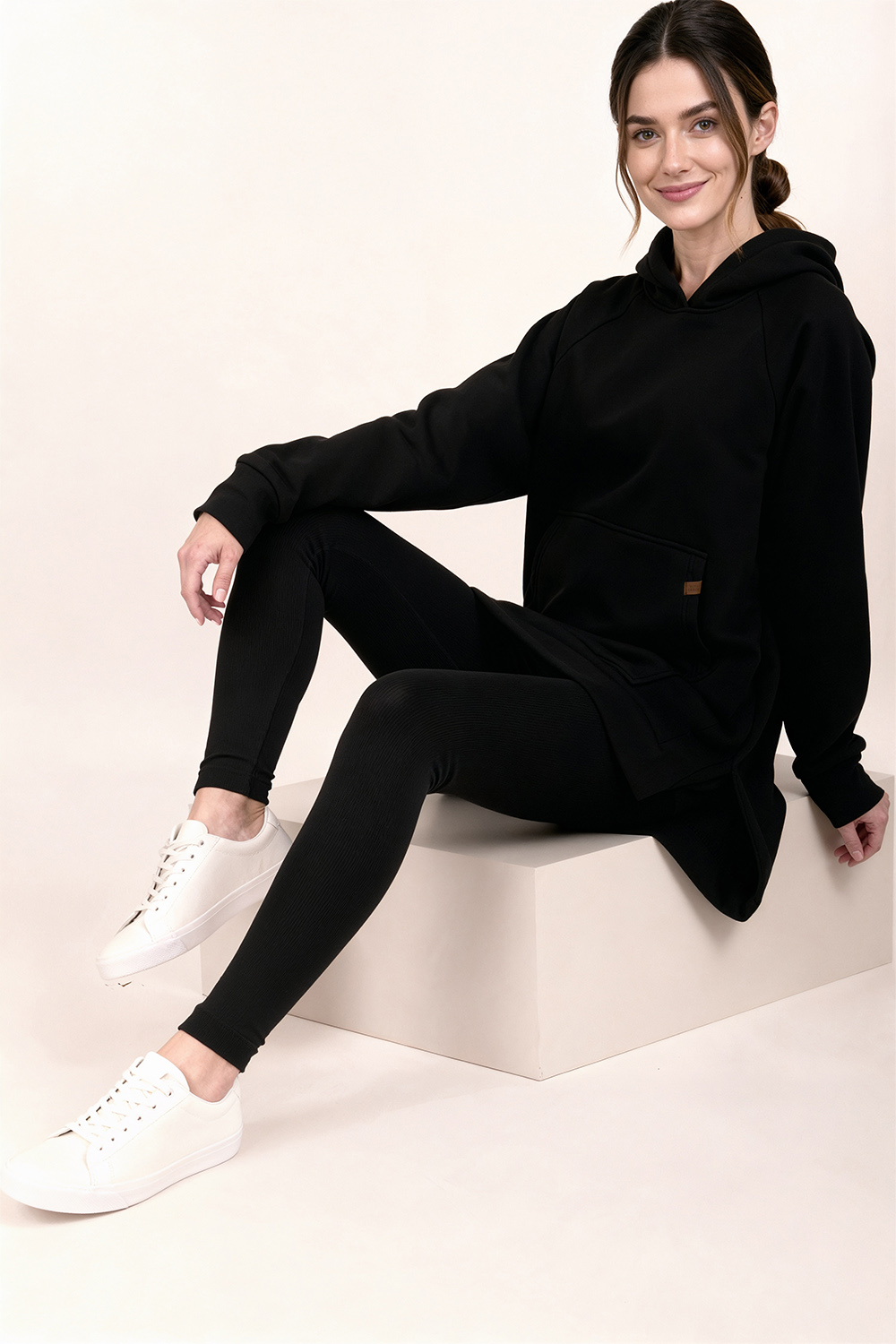 Vivisence Women Hoodie Soft Cotton Elastane Pullover Hood Everyday Comfort, Black