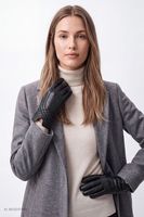 Vivisence Women's Leather Gloves Natural Leather Warm Lined, black
