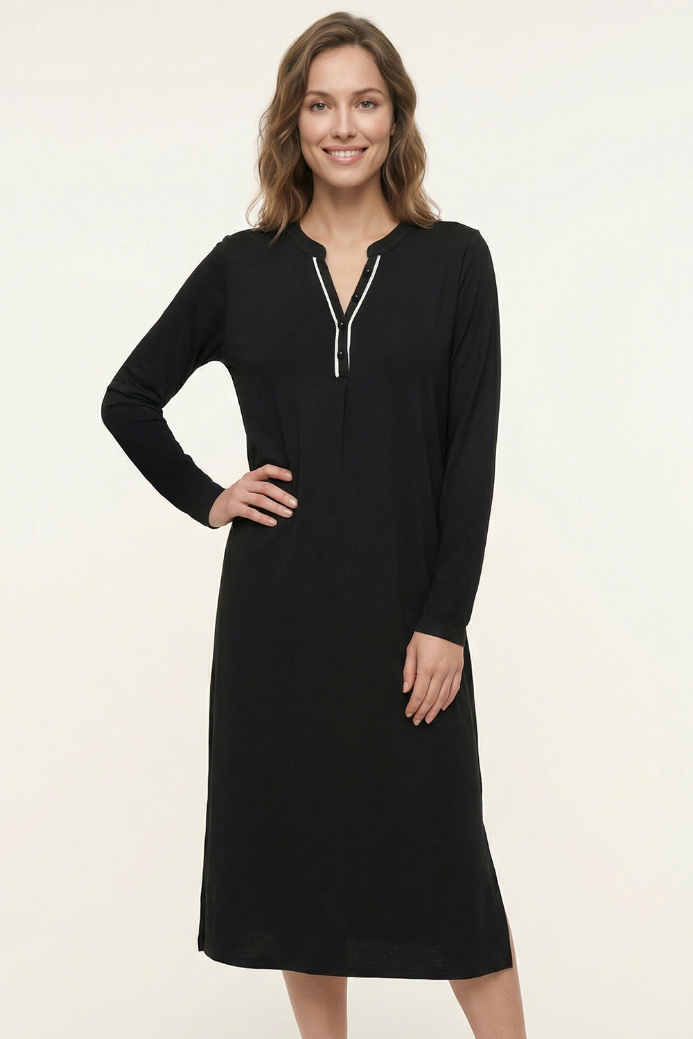 Vivisence Womens Nightdress Soft Feel Fabric Gentle Comfort For Restful Sleep, Black