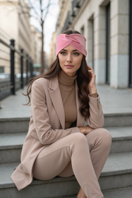 Vivisence Knitted Headband For Women Elegant Headwear For Winter With Front Twist Detail Soft Cotton Blend Snug Fit Ideal For Autumn And Winter, Pink