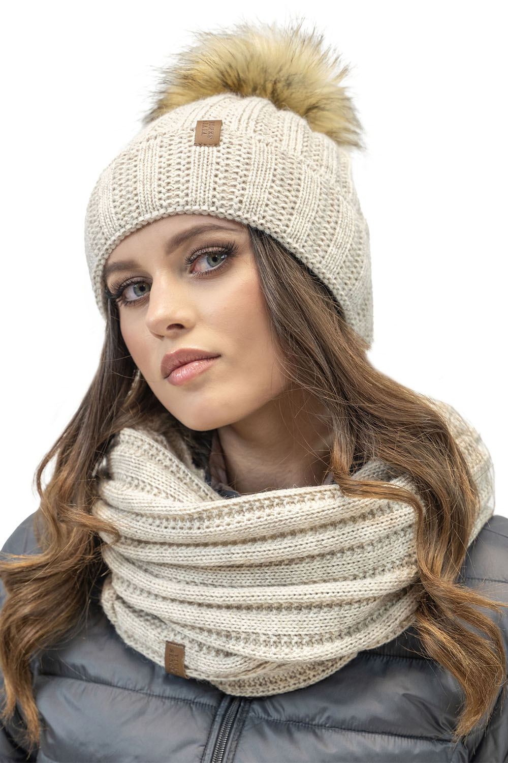 Vivisence Écharpe Tube Femme Hiver Moderne Et Confortable En Fil Chaud Double 7019S, beige